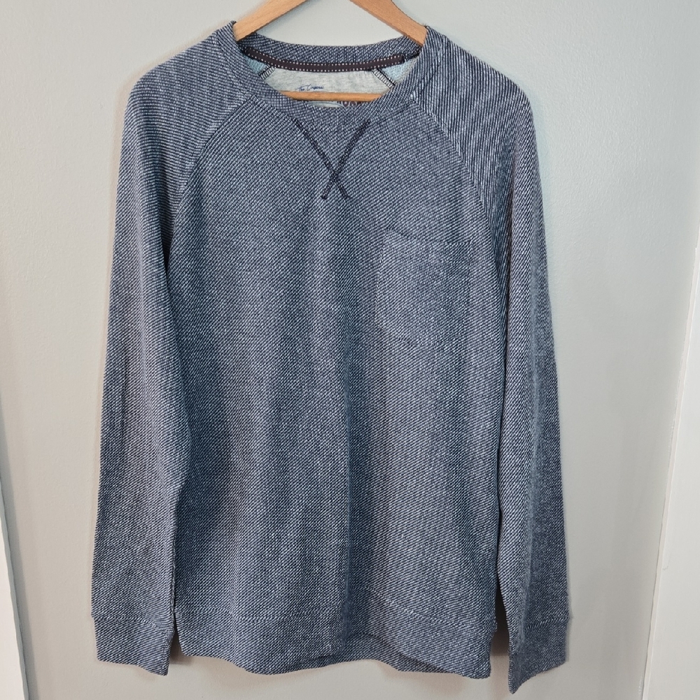Original Weatherproof Vintage Navy Blue/White Large Waffle Knit Crewneck Shirt